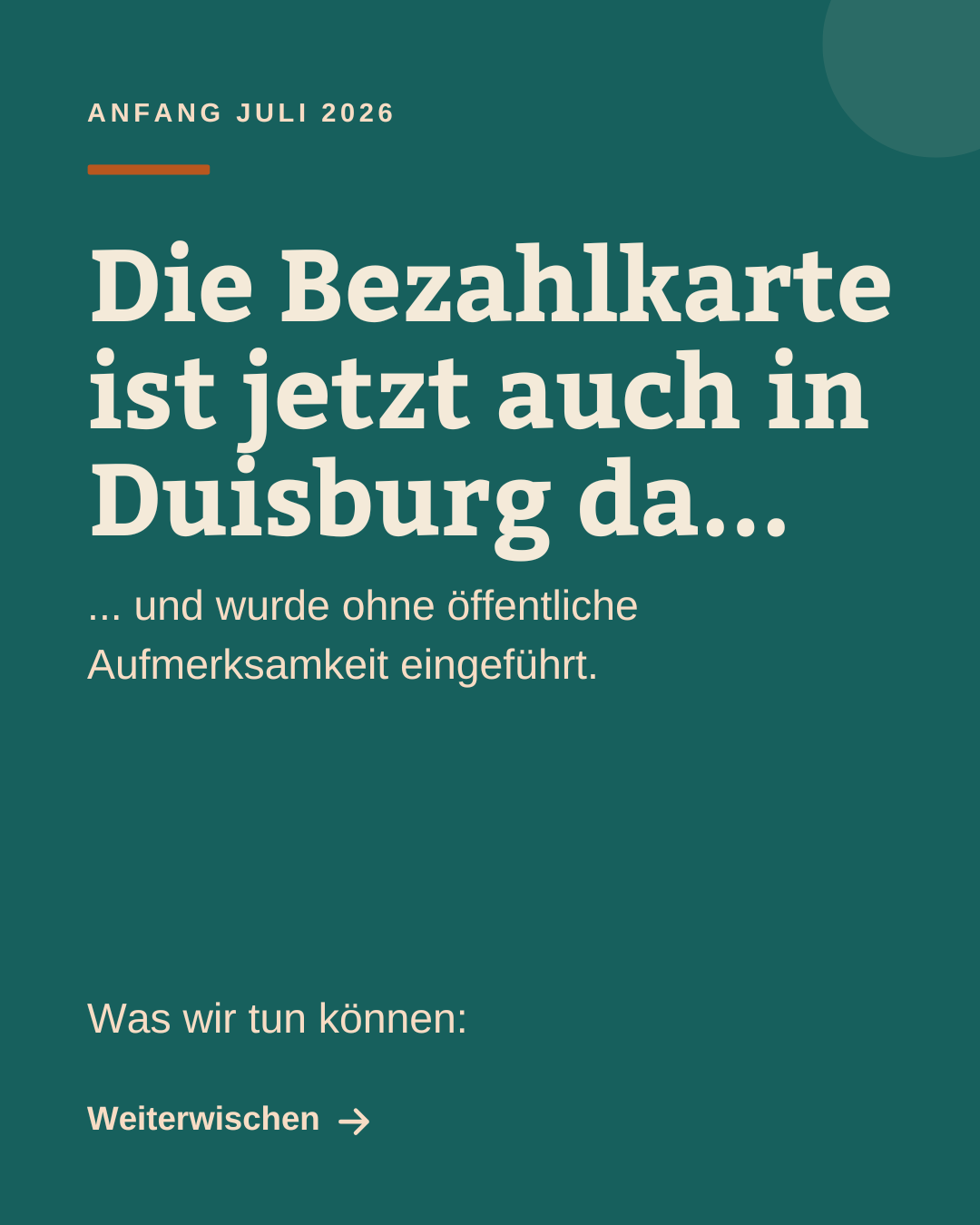 Anfang Juli 2026: Die Bezahlkarte ist jetzt auch in Duisburg da – und wurde ohne öffentliche Aufmerksamkeit eingeführt