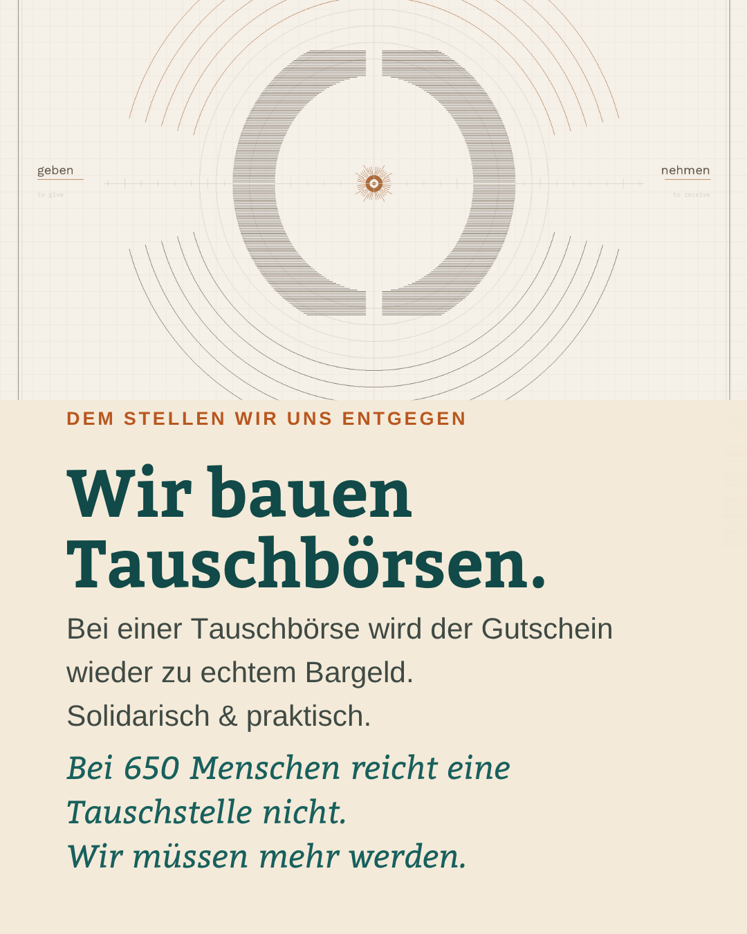 Wir bauen Tauschbörsen: Der Gutschein wird bei einer Tauschbörse wieder zu echtem Bargeld – solidarisch und praktisch